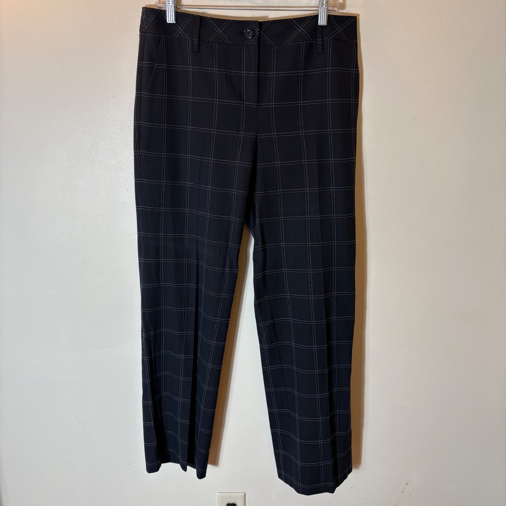 Ann Taylor LOFT Dress Pants Women 10 Navy Blue Windowpane Plaid Trousers